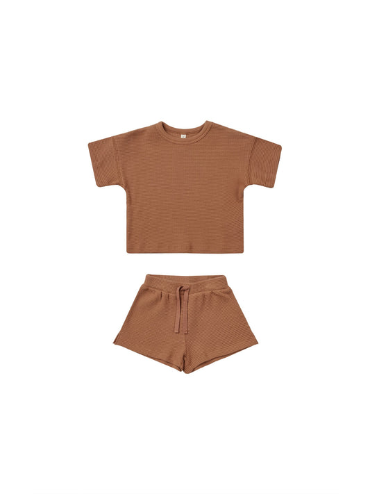 Waffle Tee and Short Set - Clay