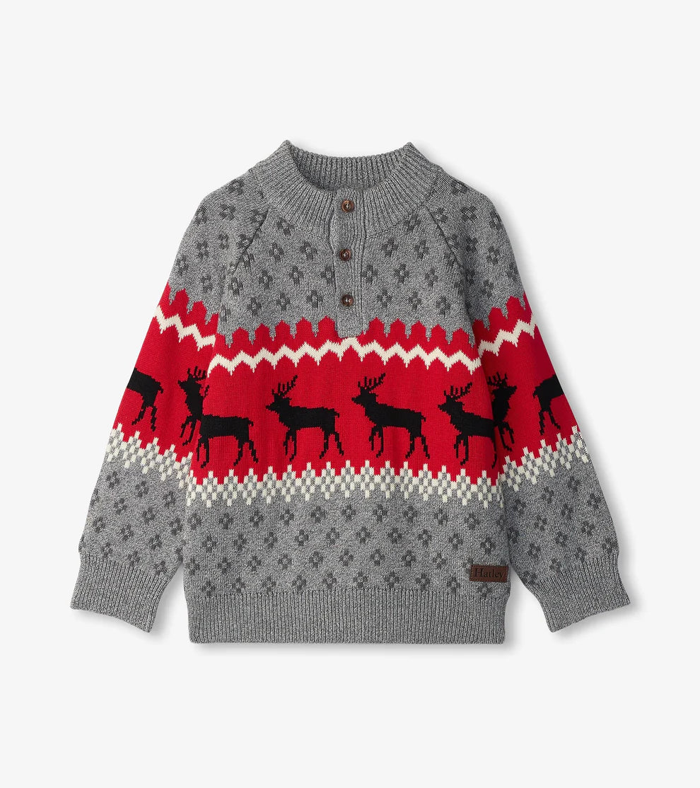 Winter Elks Mockneck Sweater - Grey Melange