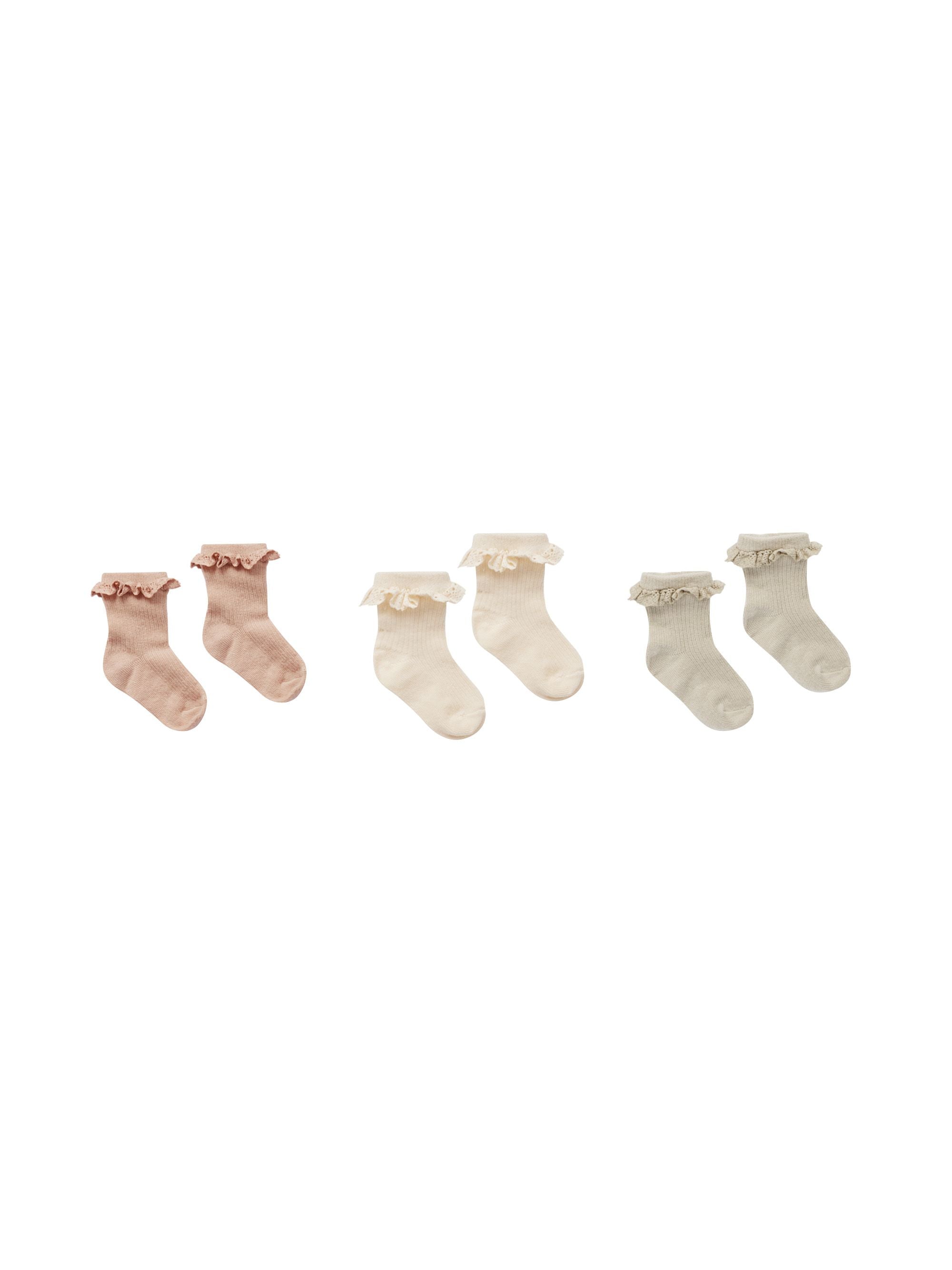 Ruffle Sock Set 3-Pack - Dove, Natural, Blush