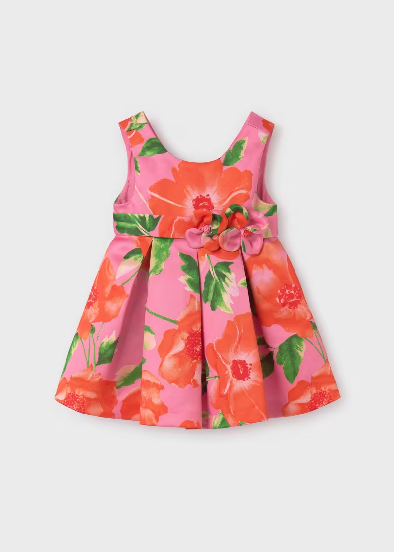 Baby Satin Printed Dress - Fuchsia