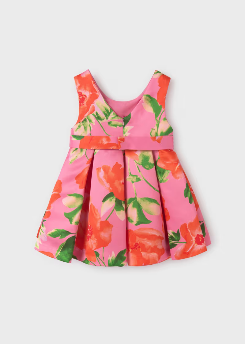 Baby Satin Printed Dress - Fuchsia